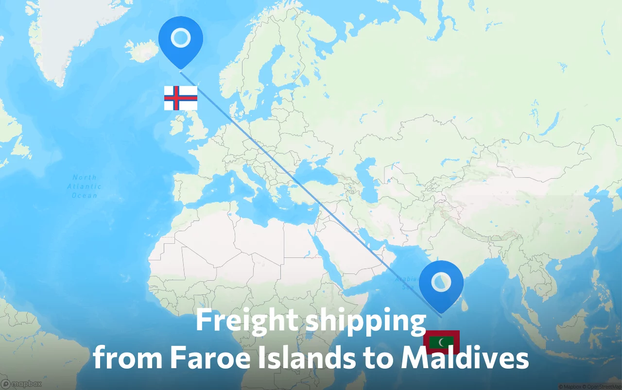 Shipping route from Faroe Islands to Maldives