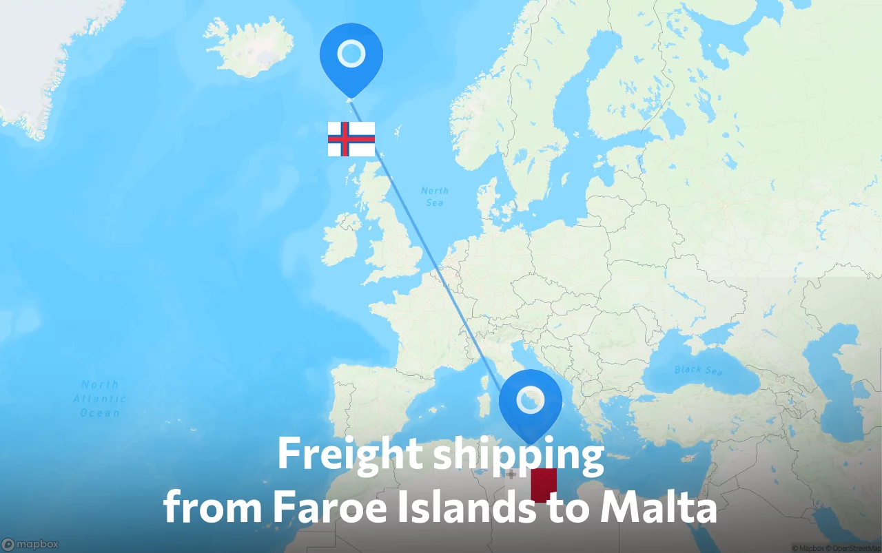 Shipping route from Faroe Islands to Malta