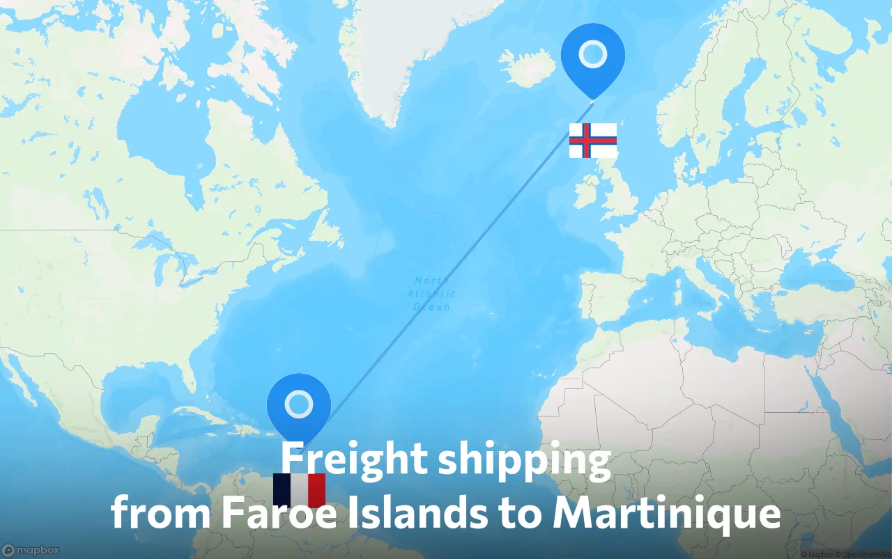 Shipping route from Faroe Islands to Martinique