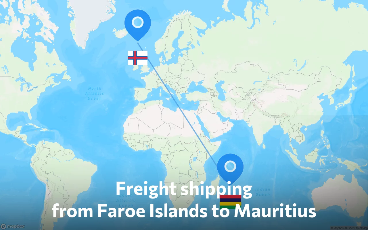 Shipping route from Faroe Islands to Mauritius