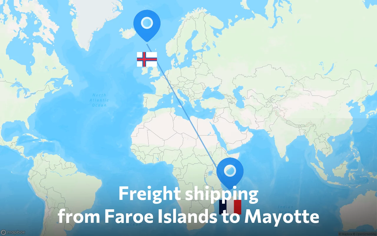 Shipping route from Faroe Islands to Mayotte