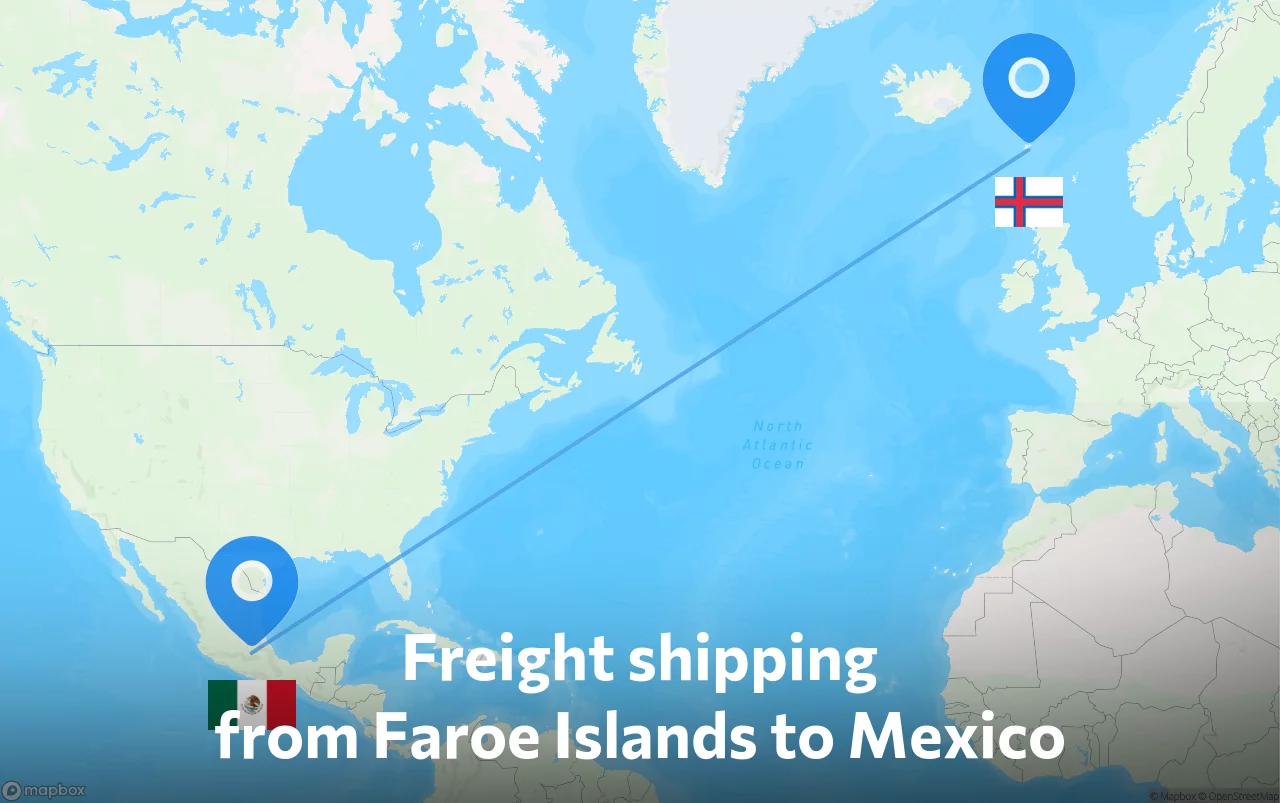Shipping route from Faroe Islands to Mexico