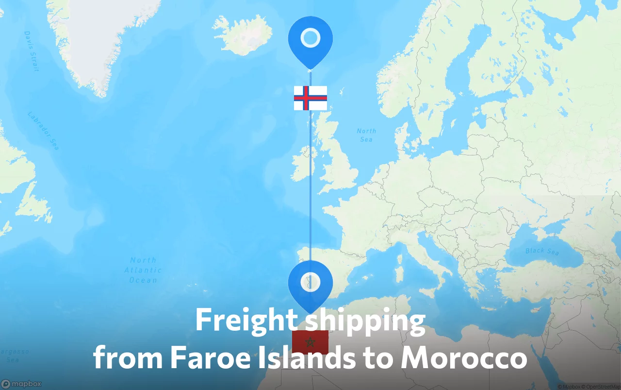 Shipping route from Faroe Islands to Morocco