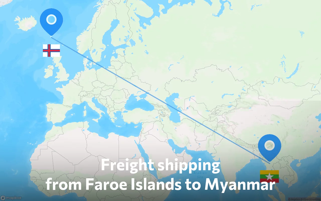 Shipping route from Faroe Islands to Myanmar