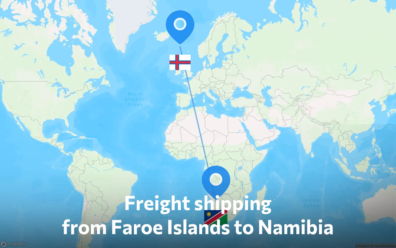 Shipping route from Faroe Islands to Namibia