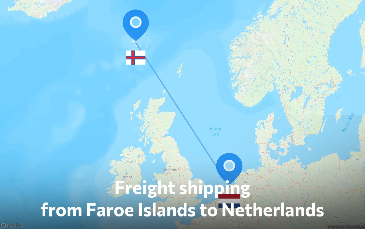 Shipping route from Faroe Islands to Netherlands