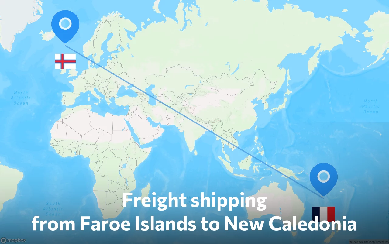 Shipping route from Faroe Islands to New Caledonia