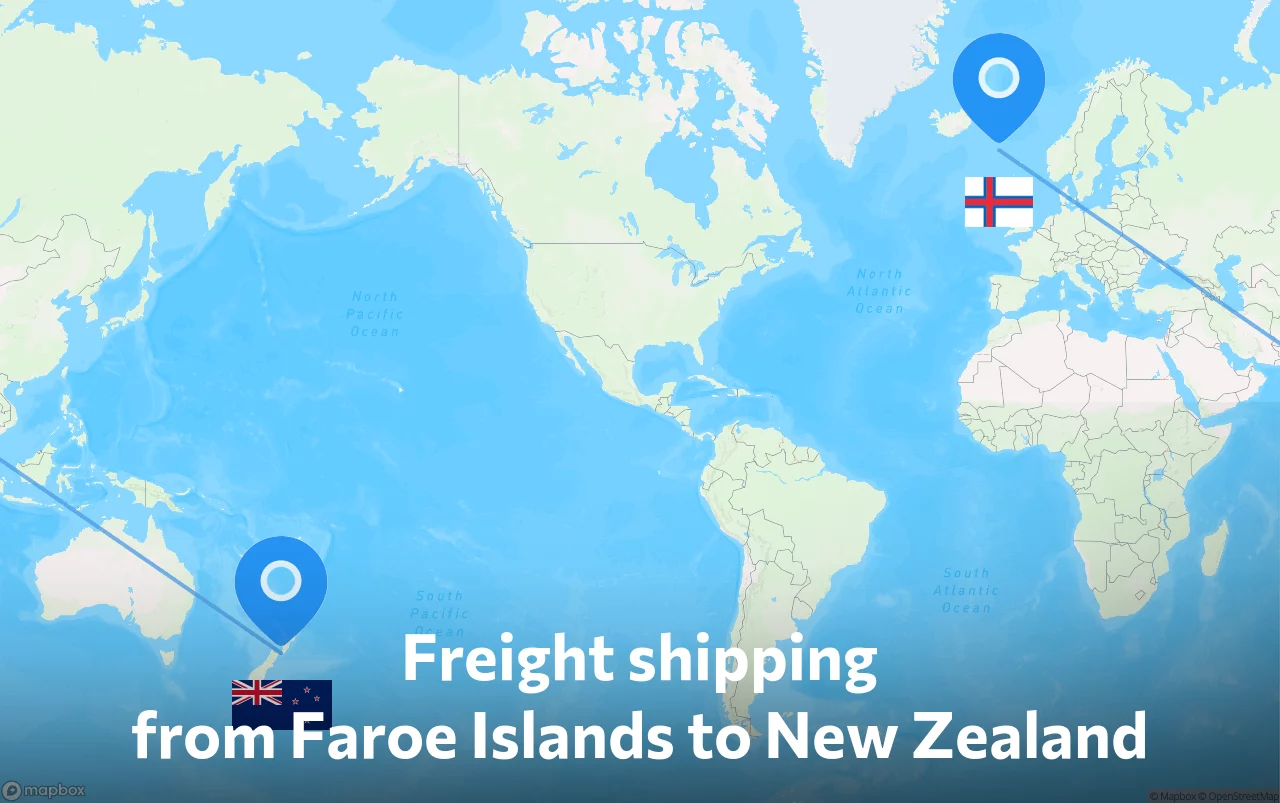 Shipping route from Faroe Islands to New Zealand