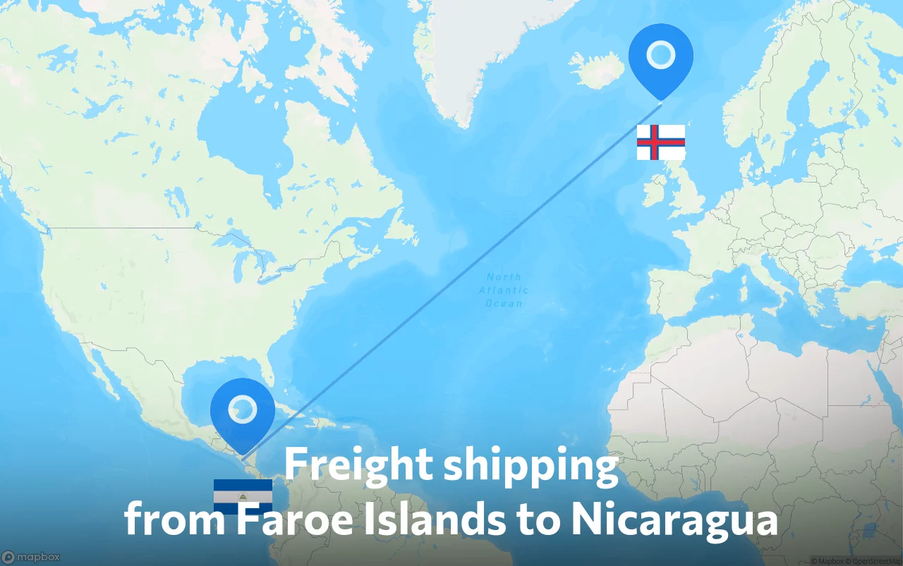 Shipping route from Faroe Islands to Nicaragua