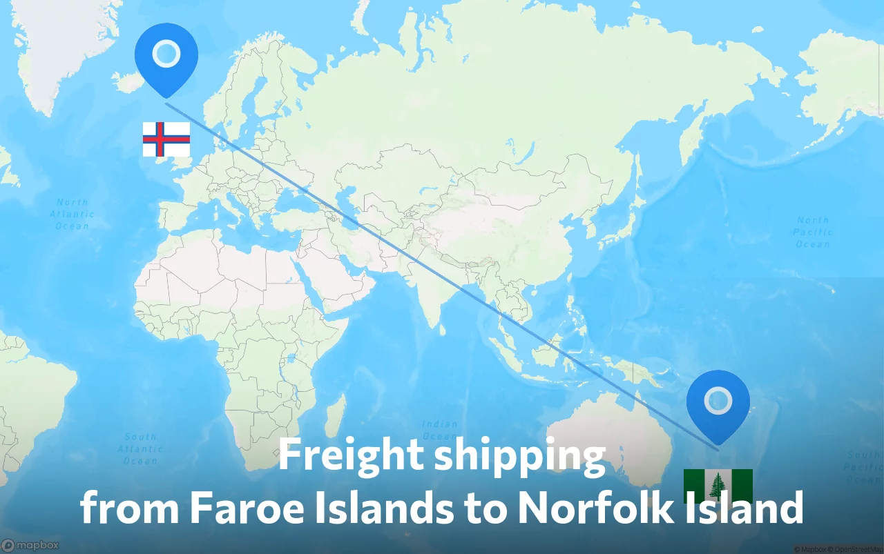 Shipping route from Faroe Islands to Norfolk Island