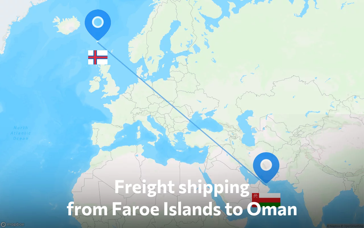 Shipping route from Faroe Islands to Oman