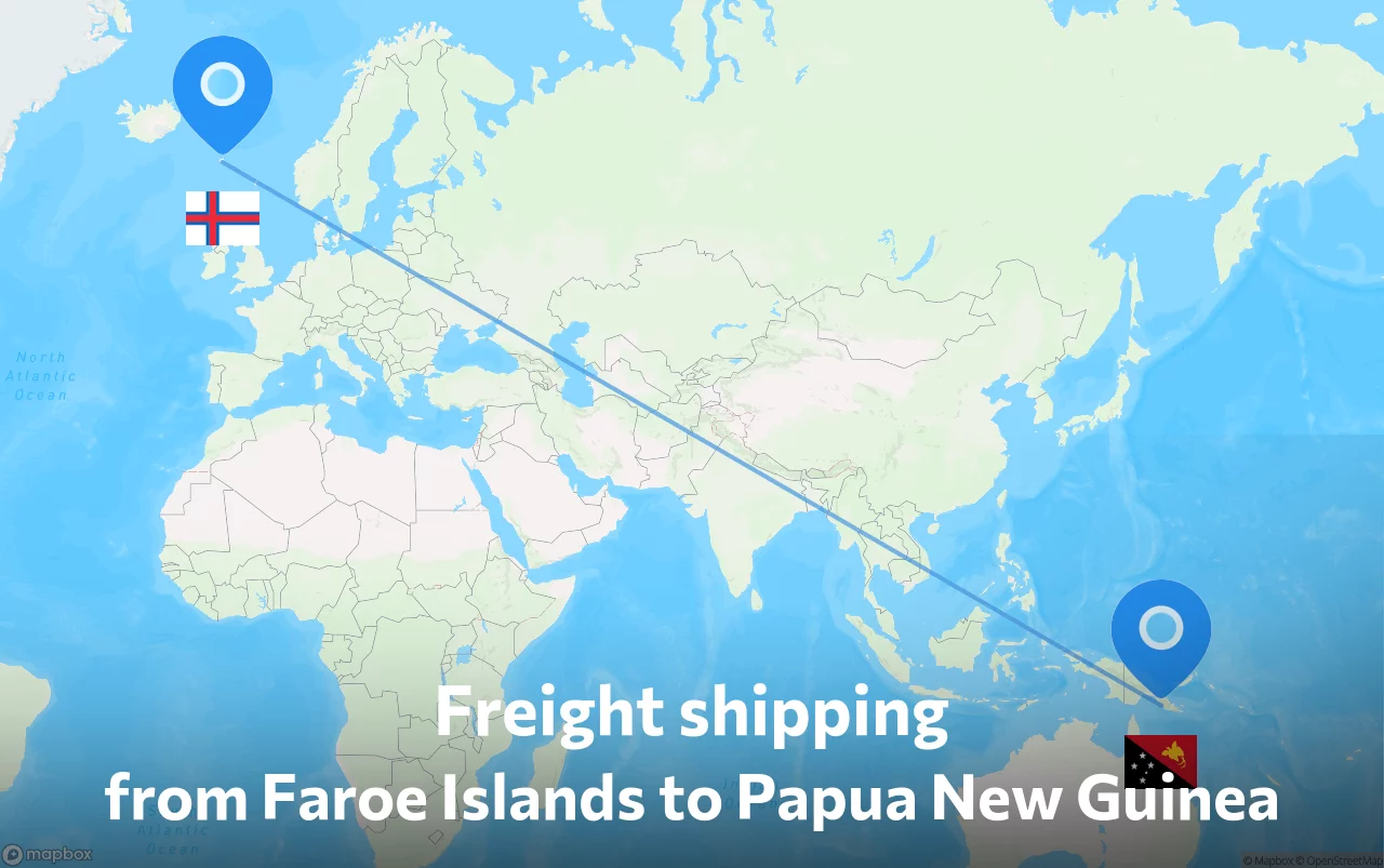 Shipping route from Faroe Islands to Papua New Guinea