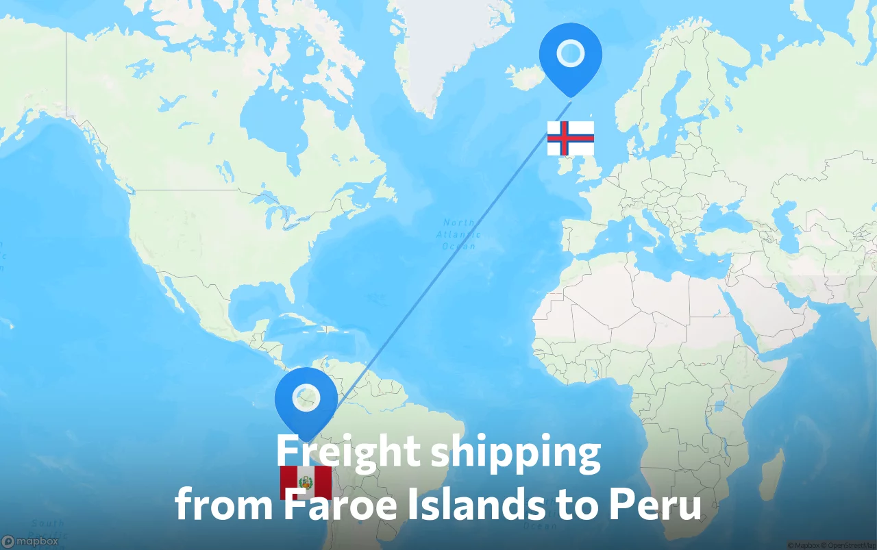 Shipping route from Faroe Islands to Peru