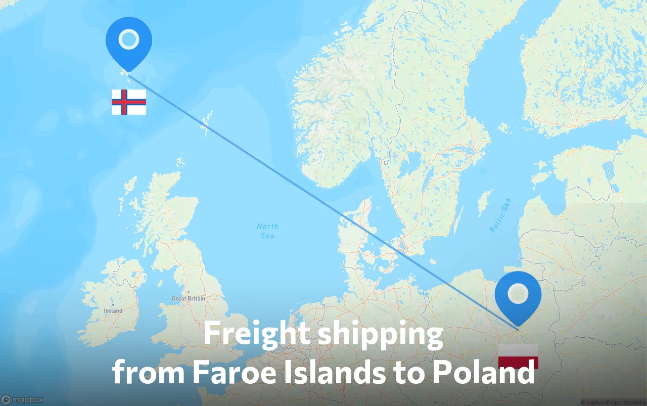 Shipping route from Faroe Islands to Poland