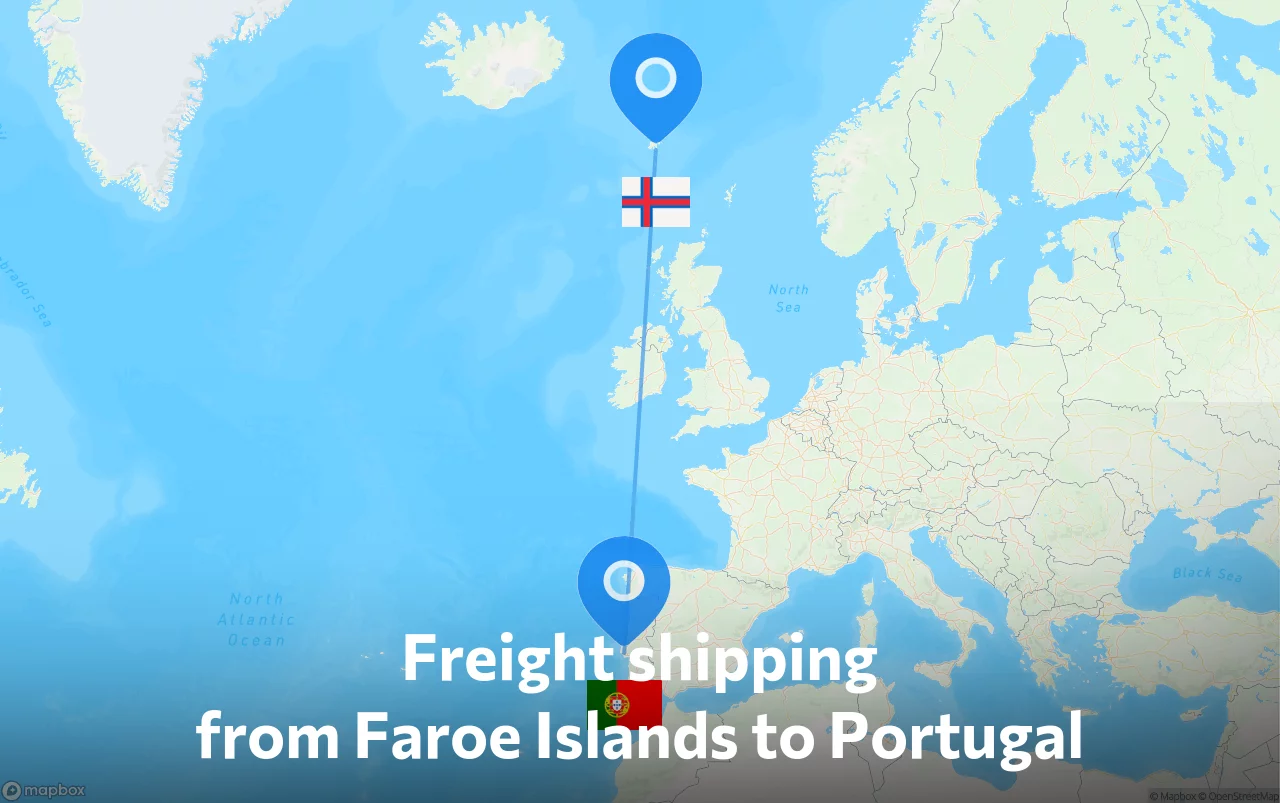 Shipping route from Faroe Islands to Portugal
