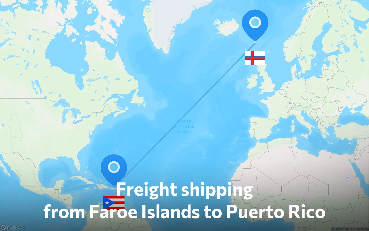 Shipping route from Faroe Islands to Puerto Rico