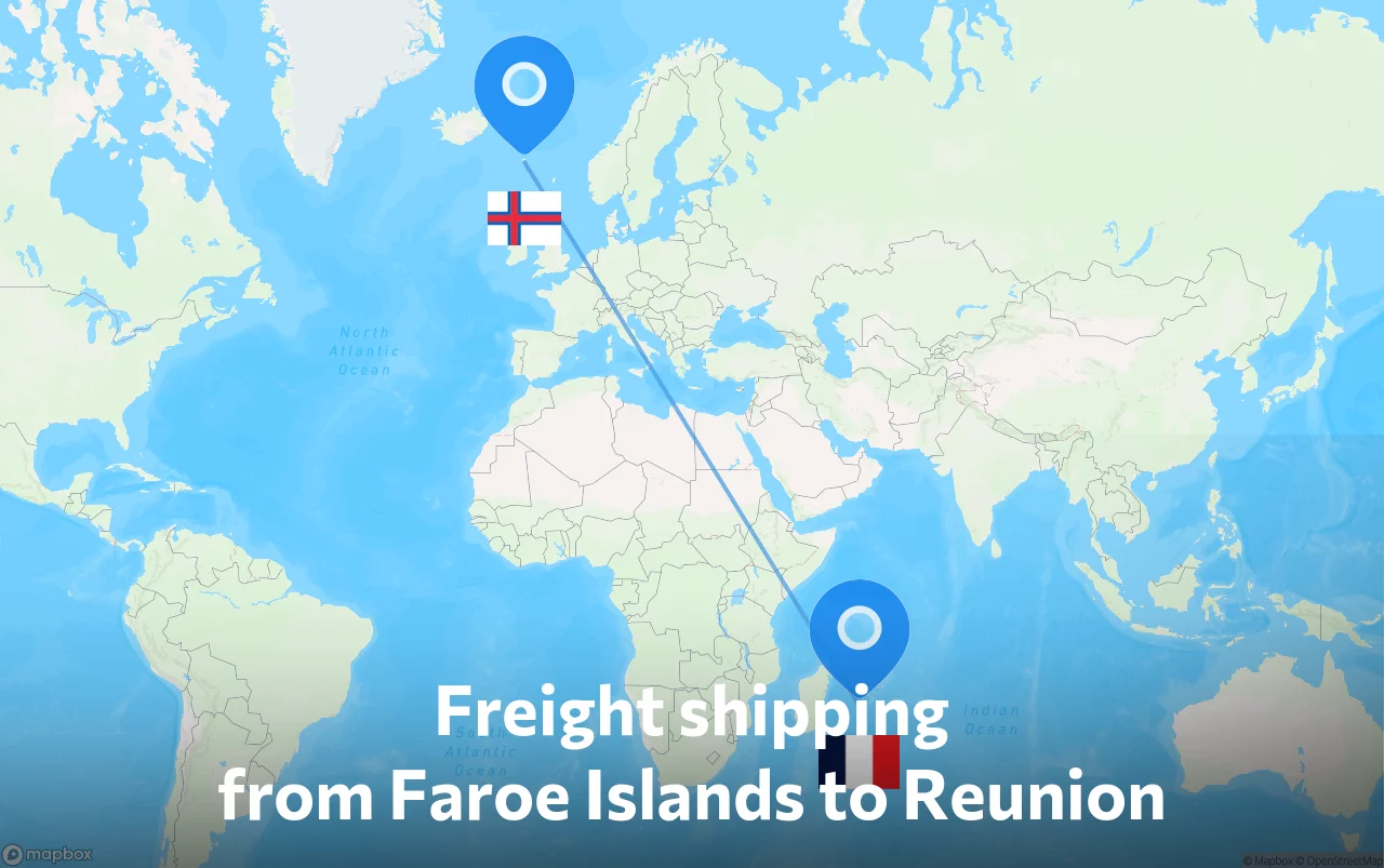 Shipping route from Faroe Islands to Reunion