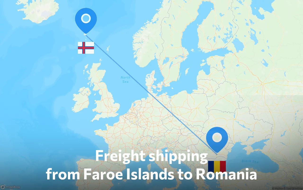 Shipping route from Faroe Islands to Romania