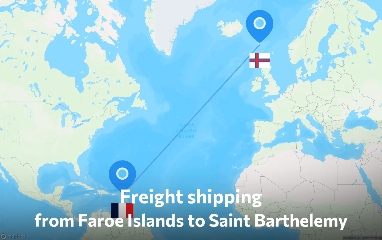 Shipping route from Faroe Islands to Saint Barthelemy