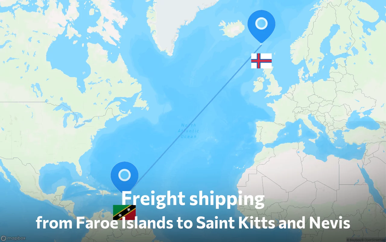 Shipping route from Faroe Islands to Saint Kitts and Nevis