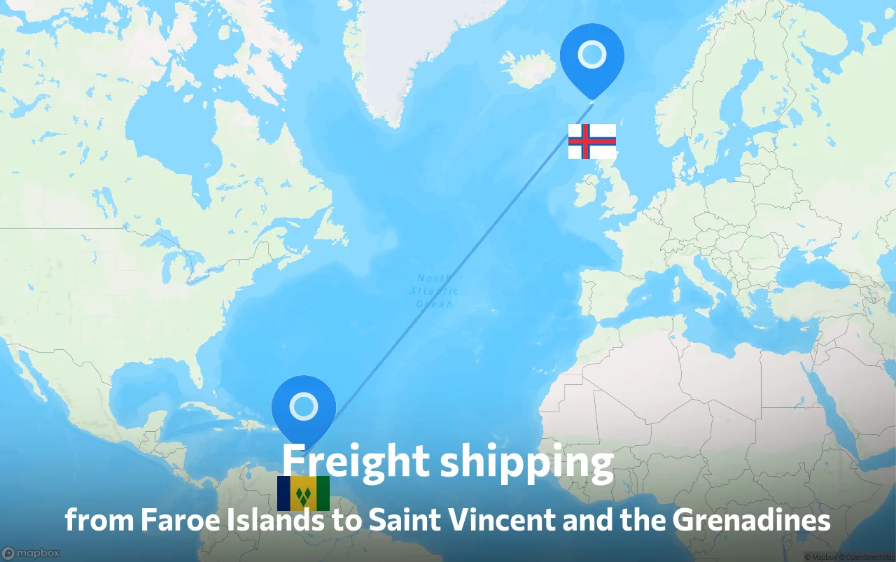 Shipping route from Faroe Islands to Saint Vincent and the Grenadines