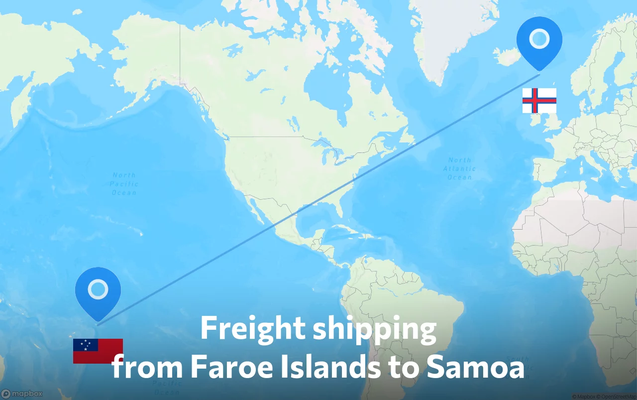 Shipping route from Faroe Islands to Samoa
