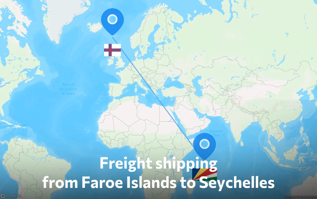 Shipping route from Faroe Islands to Seychelles