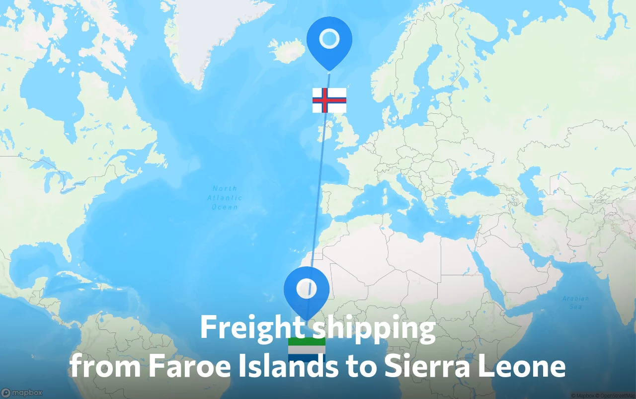 Shipping route from Faroe Islands to Sierra Leone