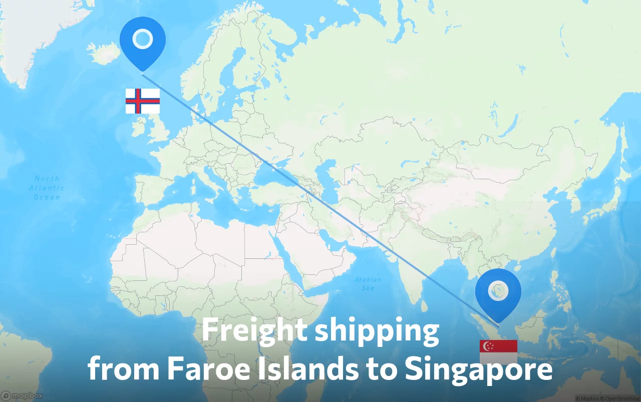 Shipping route from Faroe Islands to Singapore