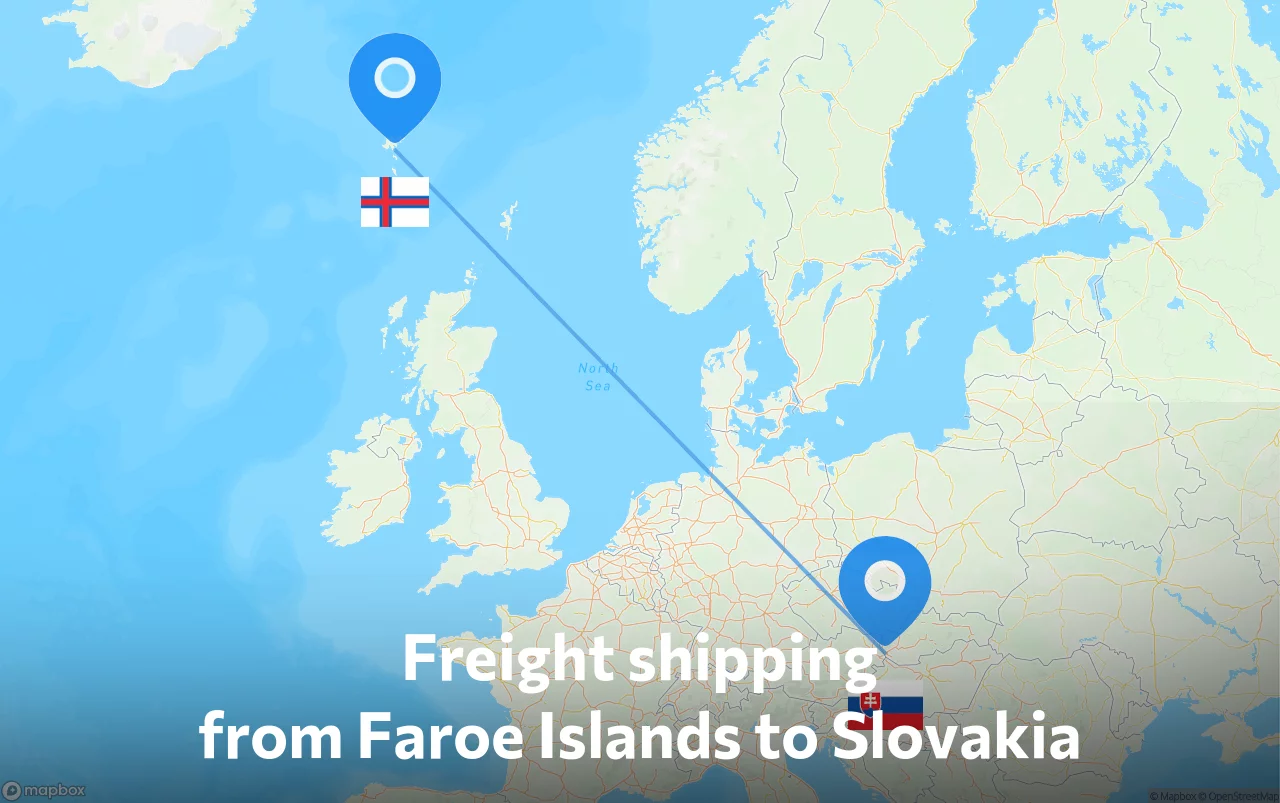 Shipping route from Faroe Islands to Slovakia