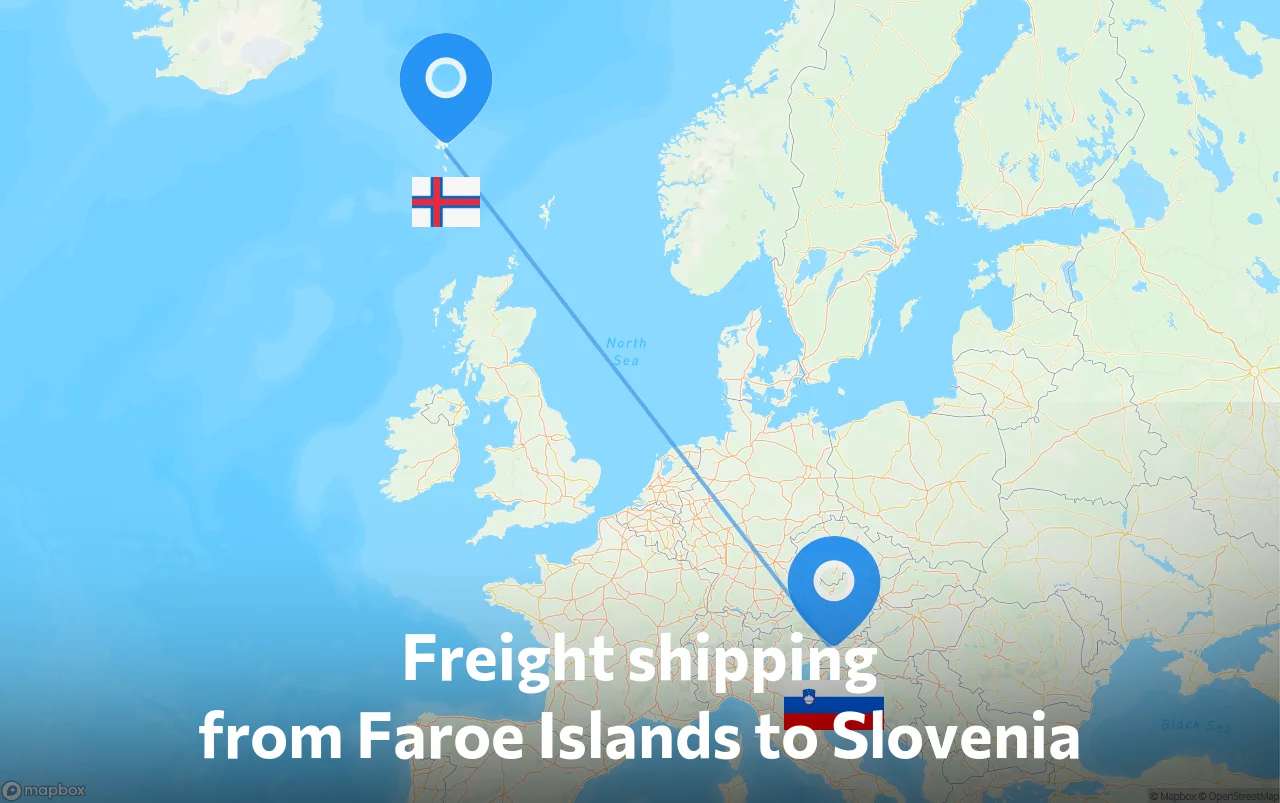 Shipping route from Faroe Islands to Slovenia