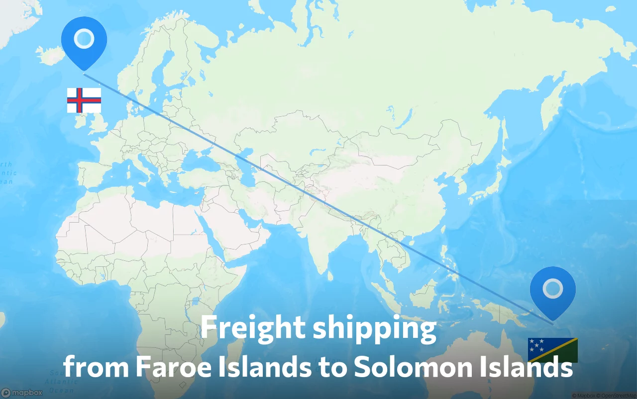 Shipping route from Faroe Islands to Solomon Islands