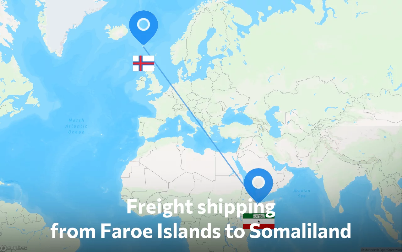 Shipping route from Faroe Islands to Somaliland