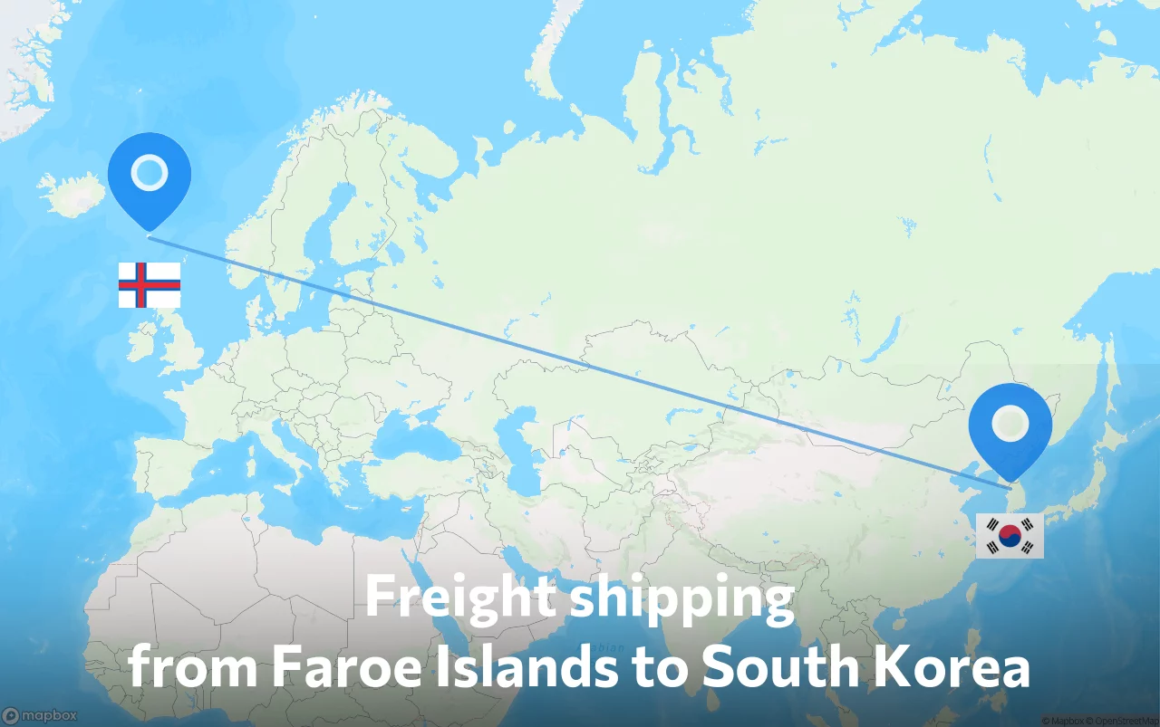 Shipping route from Faroe Islands to South Korea
