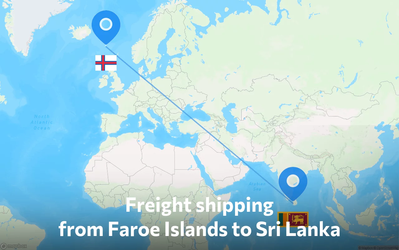 Shipping route from Faroe Islands to Sri Lanka