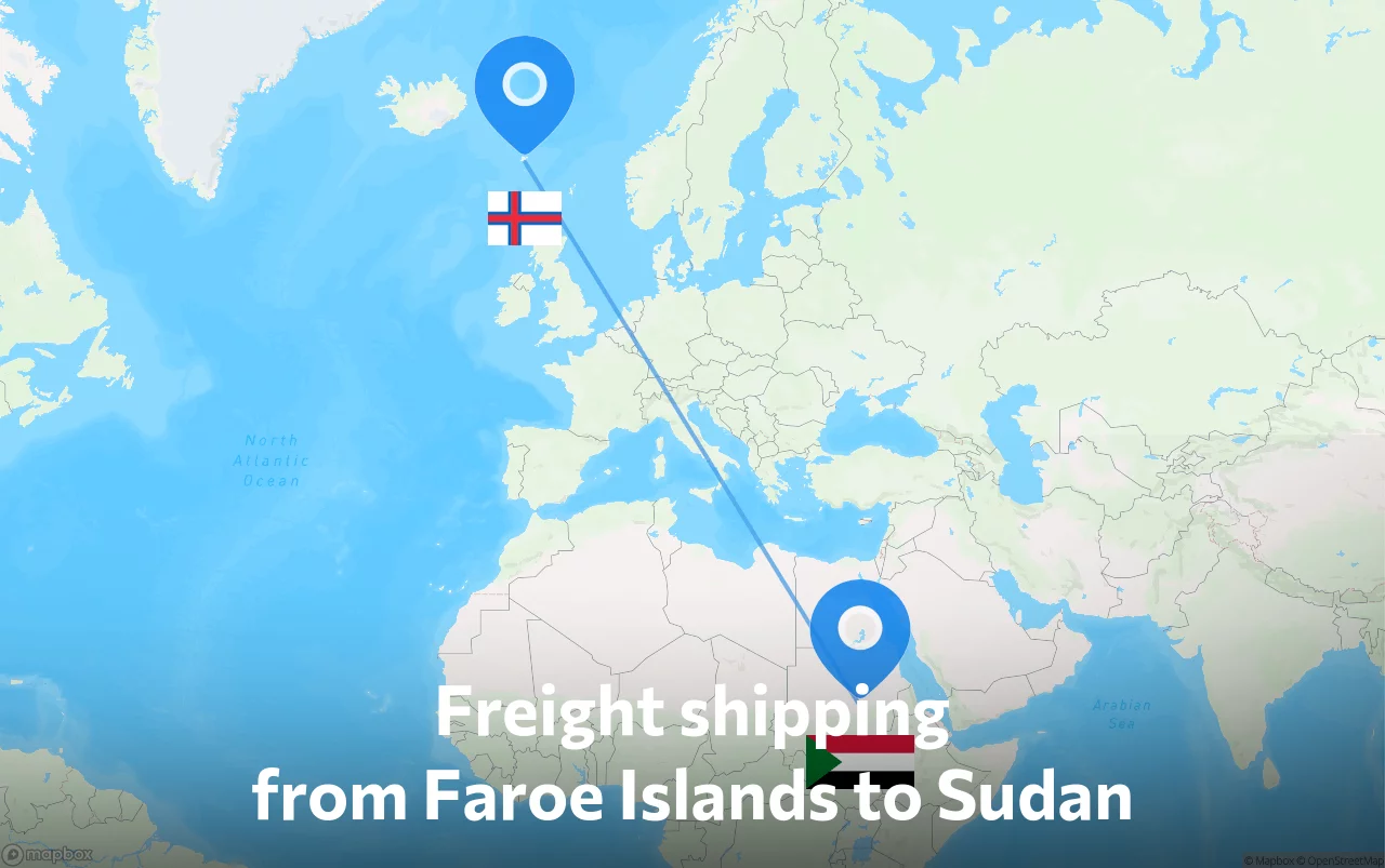 Shipping route from Faroe Islands to Sudan
