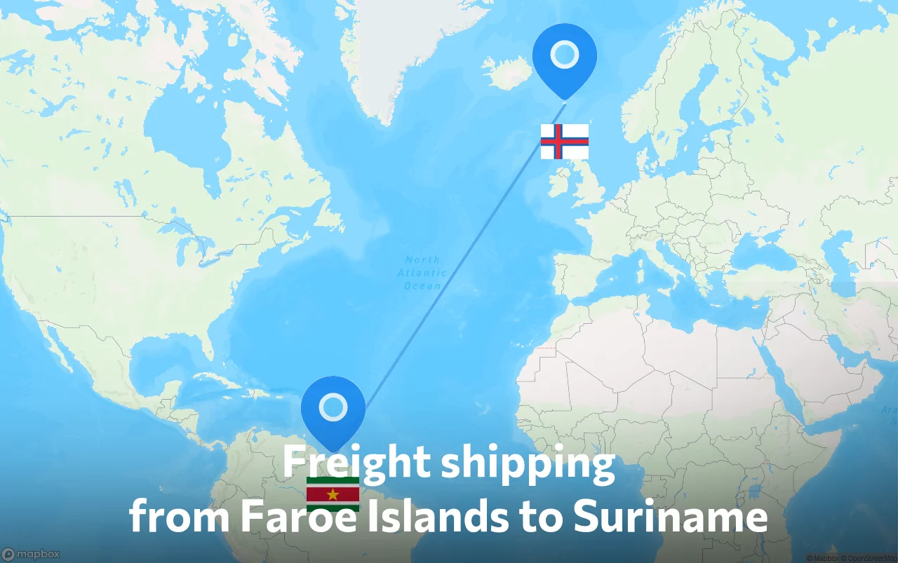 Shipping route from Faroe Islands to Suriname
