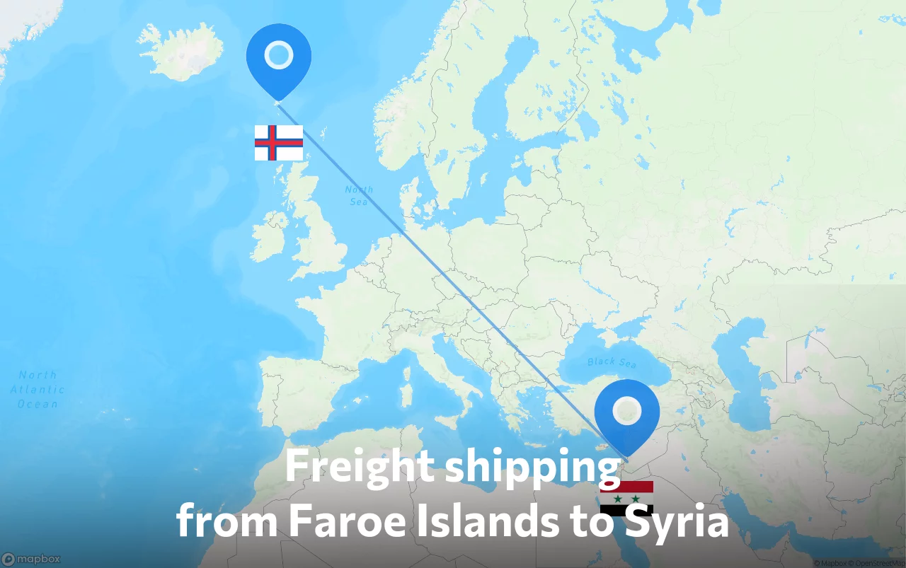 Shipping route from Faroe Islands to Syria