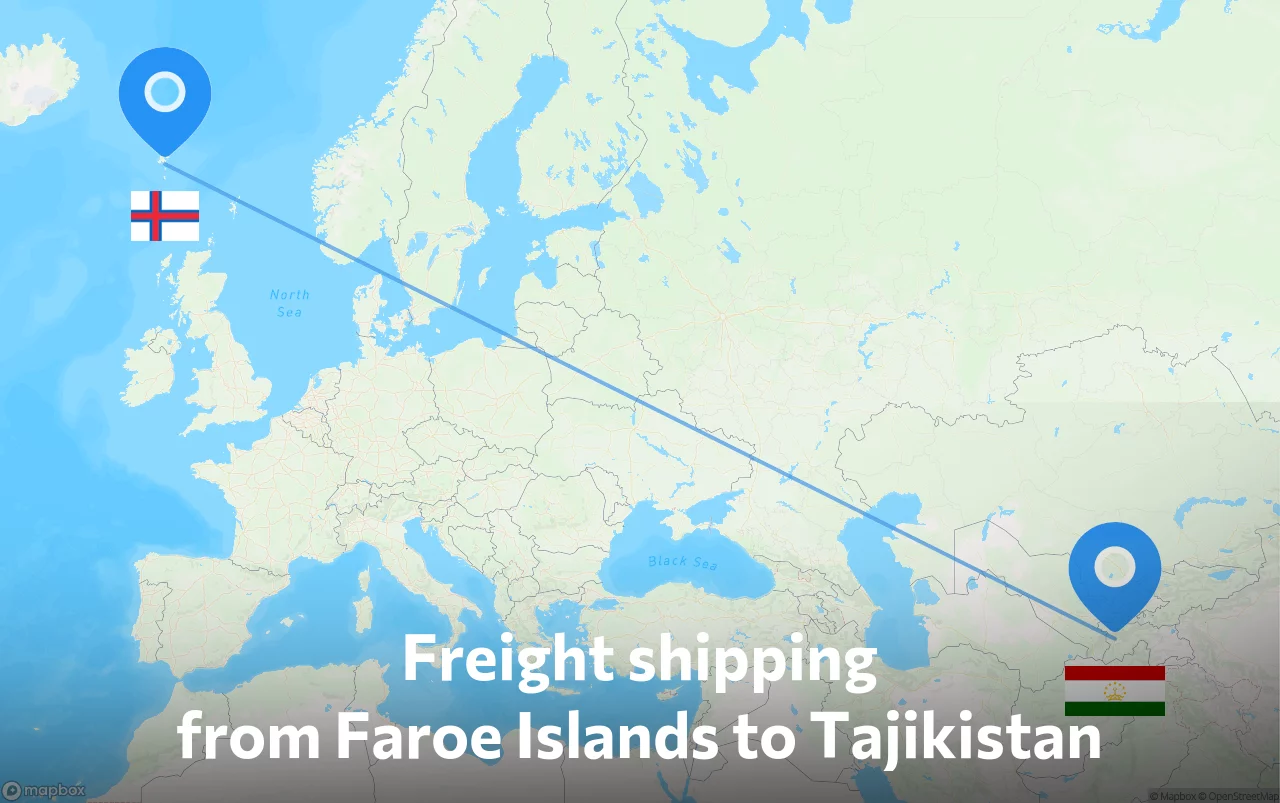 Shipping route from Faroe Islands to Tajikistan