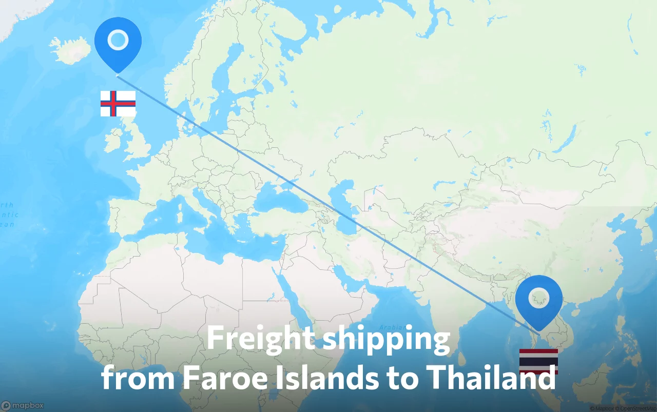 Shipping route from Faroe Islands to Thailand