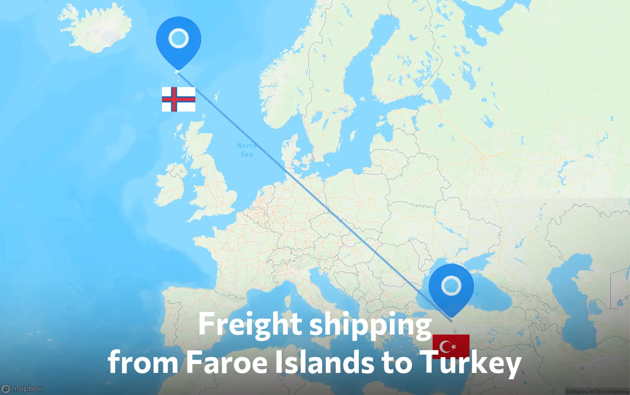 Shipping route from Faroe Islands to Turkey