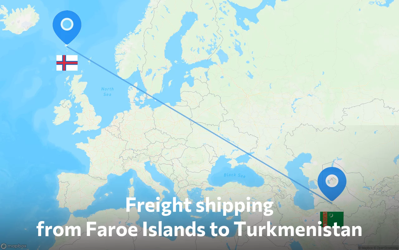 Shipping route from Faroe Islands to Turkmenistan