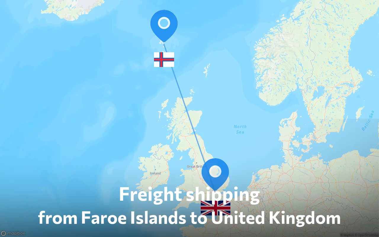 Shipping route from Faroe Islands to United Kingdom