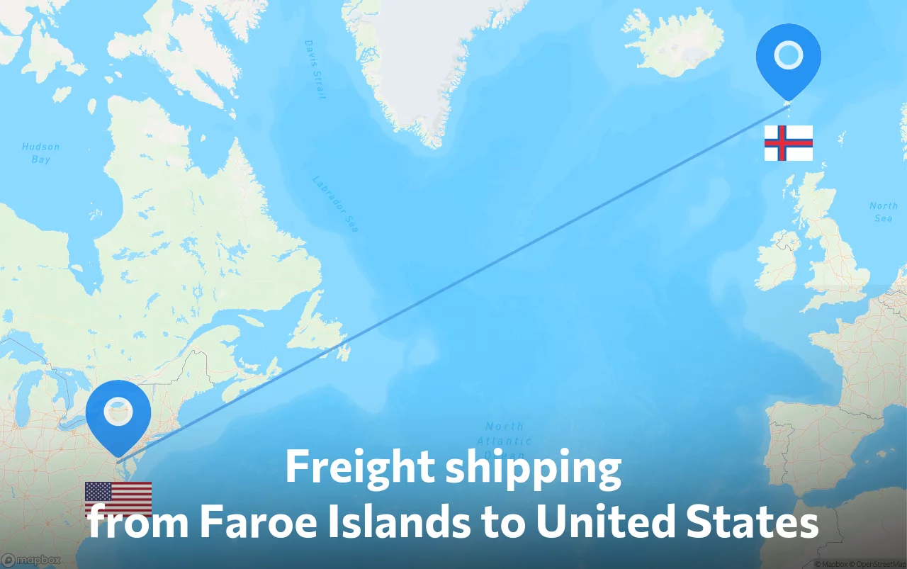 Shipping route from Faroe Islands to United States