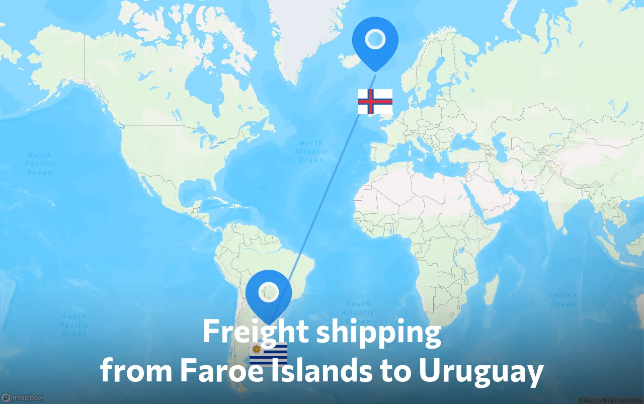 Shipping route from Faroe Islands to Uruguay