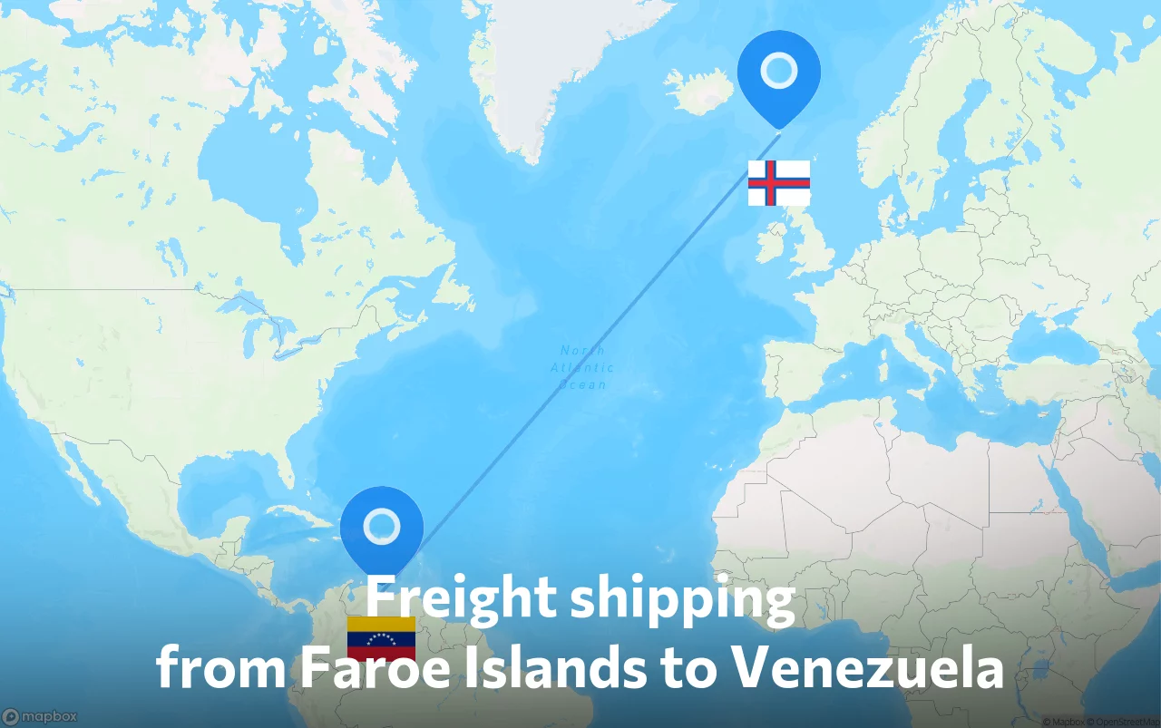Shipping route from Faroe Islands to Venezuela