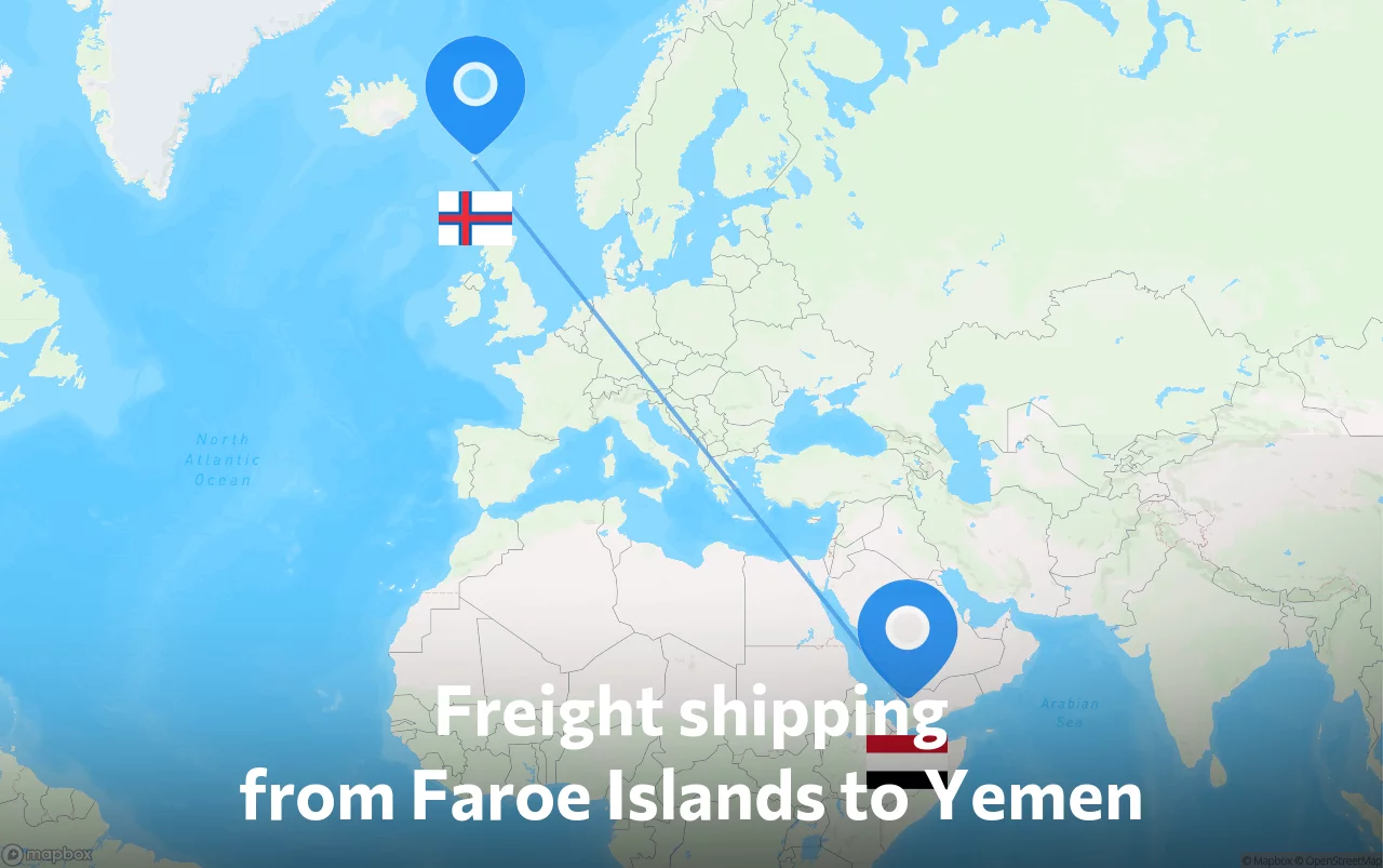 Shipping route from Faroe Islands to Yemen