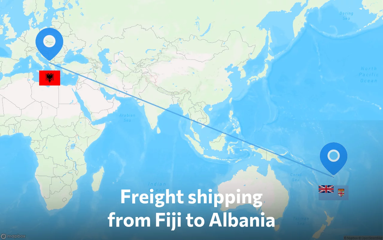 Shipping route from Fiji to Albania