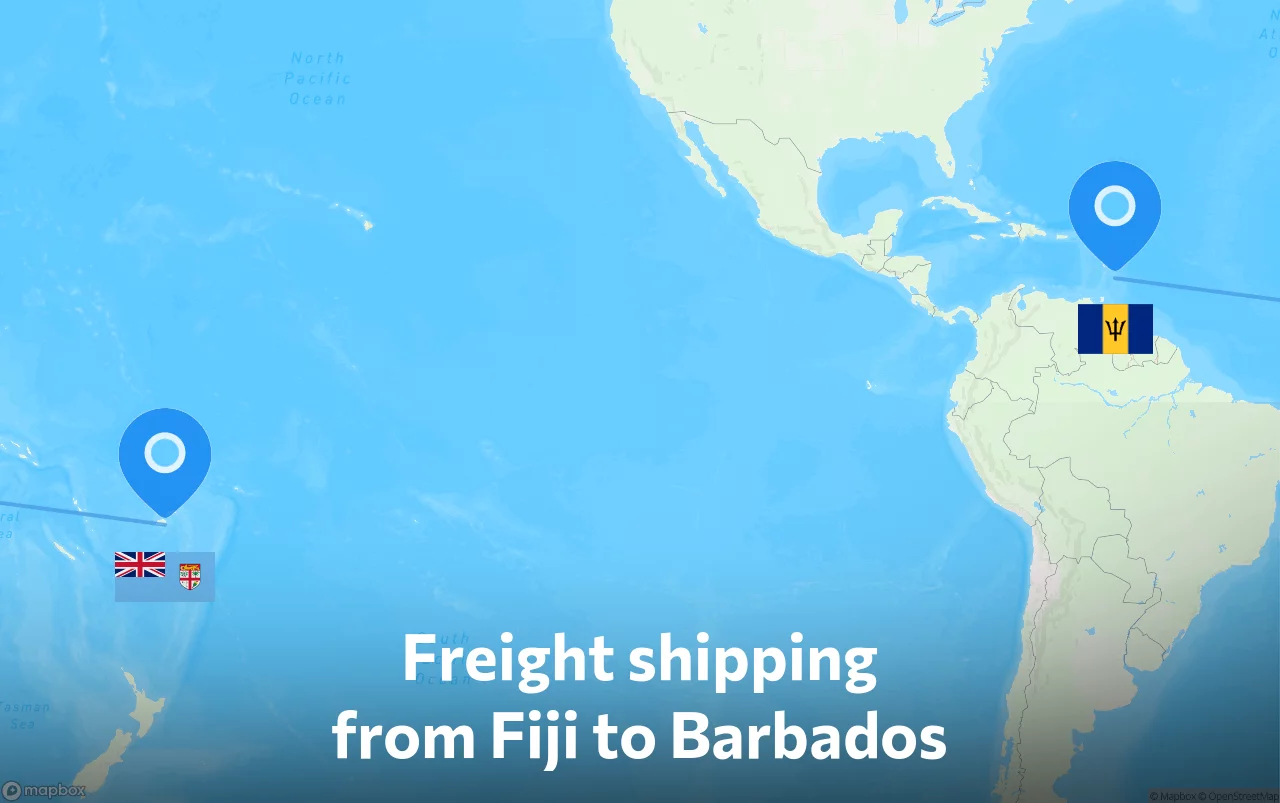 Shipping route from Fiji to Barbados