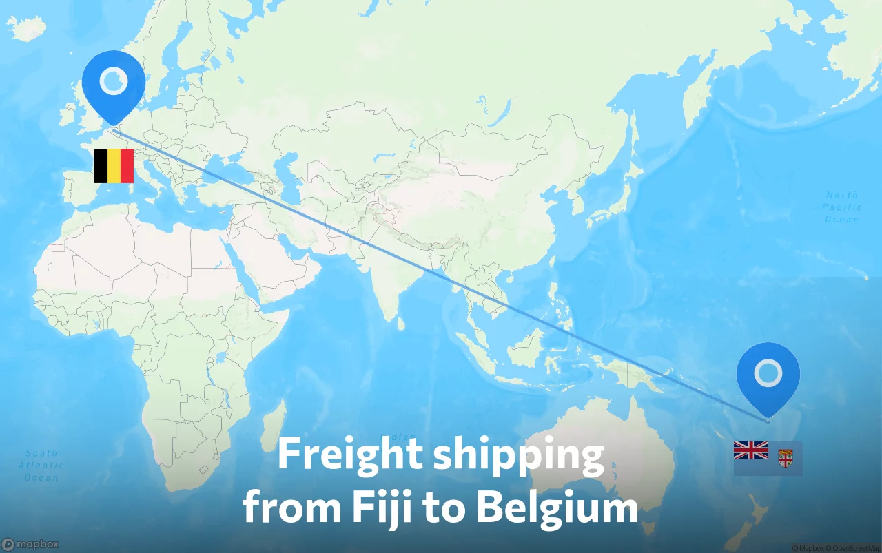 Shipping route from Fiji to Belgium